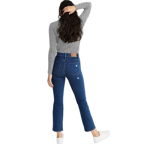 Madewell Cali Demi-Boot Jeans Star Mini Flare High Rise Cropped Jeans Blue 28 - Picture 2 of 16